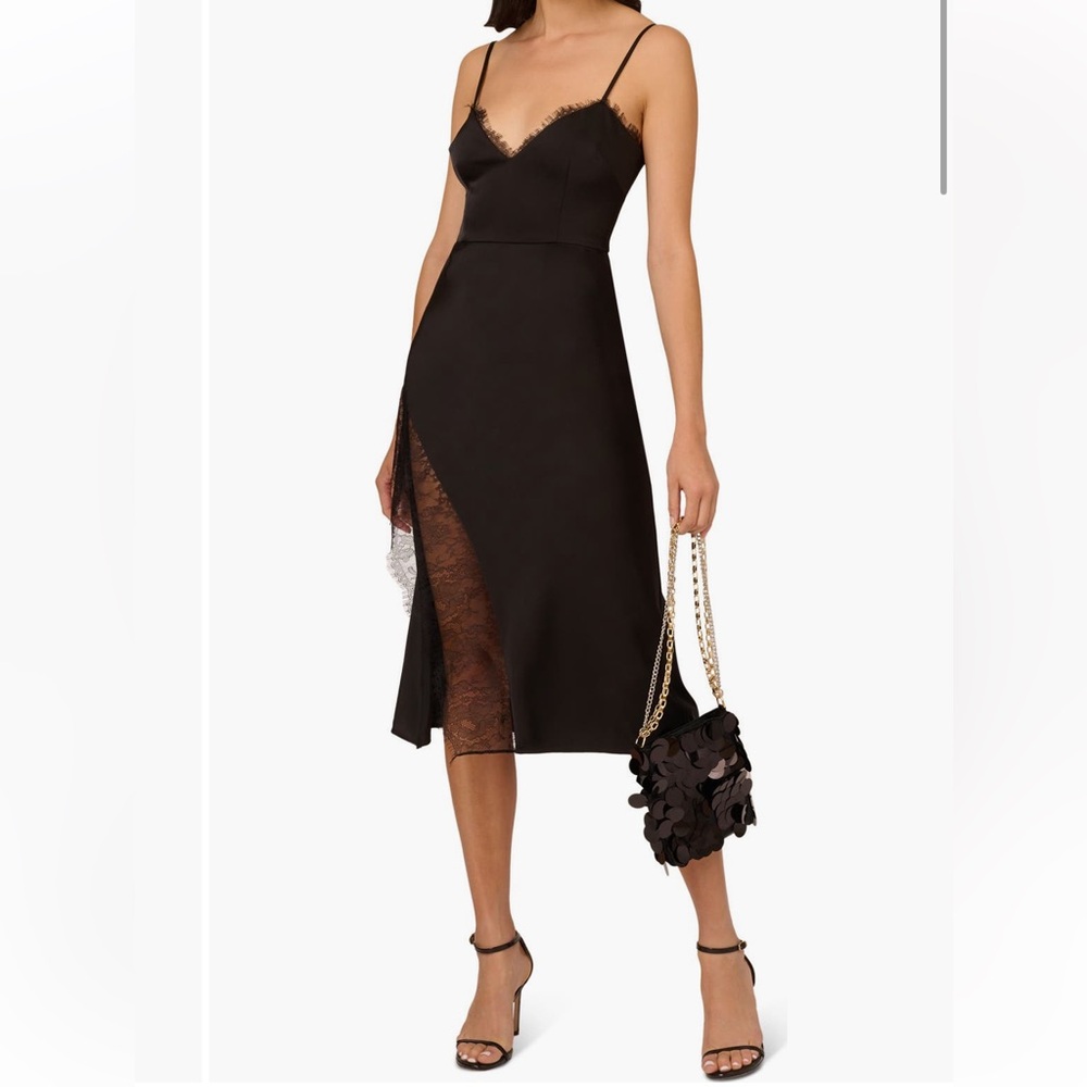 LIV FOSTER Lace Trim Satin Slipdress Size 2 Black $245